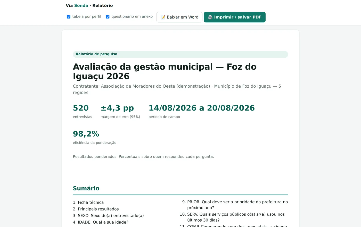 Relatório completo da pesquisa
